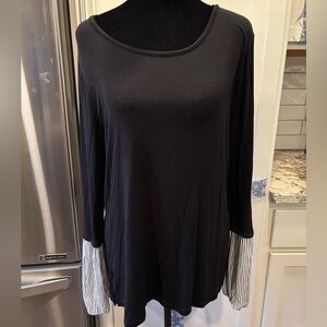 Soft Surroundings Black Long Sleeve Top with Striped Cuffs